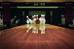 Ten-pin bowling shot.